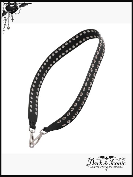 Gothic Studded Wide Shoulder Bag Strap Black Pu Leather Adjustable main image 7
